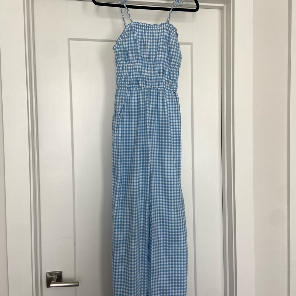 Blue and White Gingham Jumpsuit